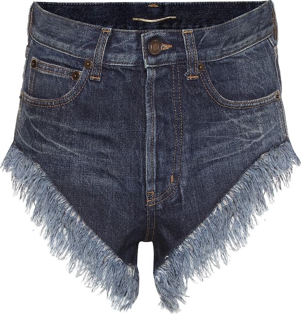 Saint Laurent Fringed high-rise denim shorts