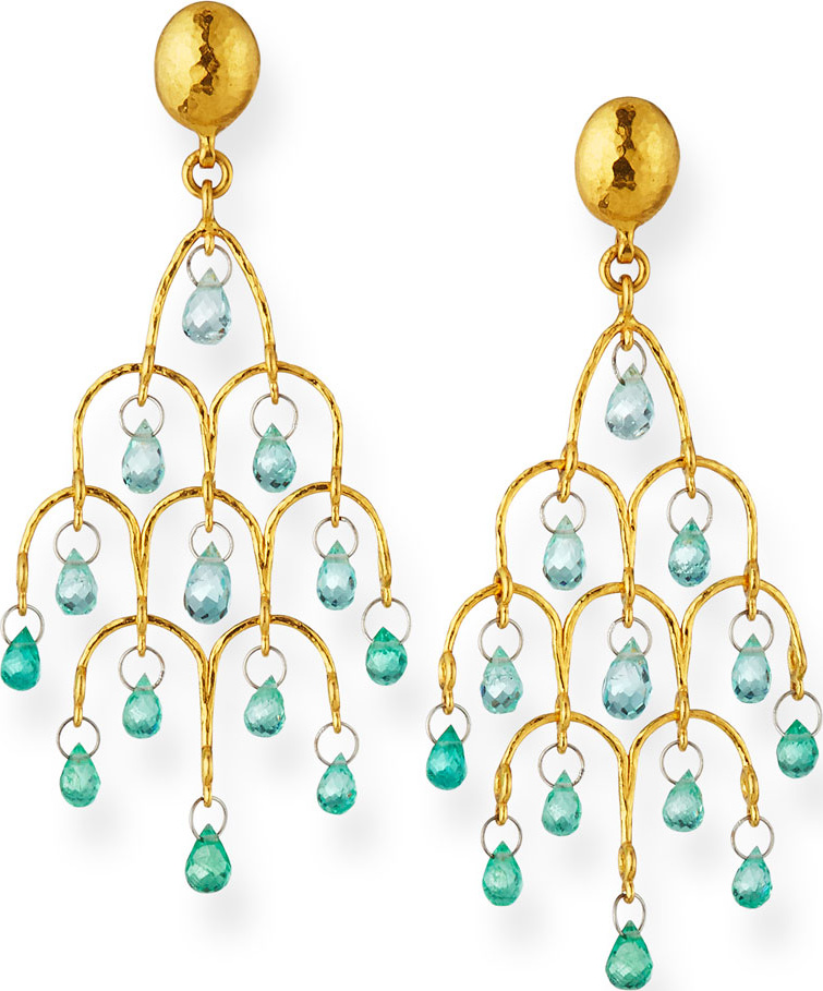 GURHAN 22k Gold Delicate Dew Emerald Chandelier Earrings