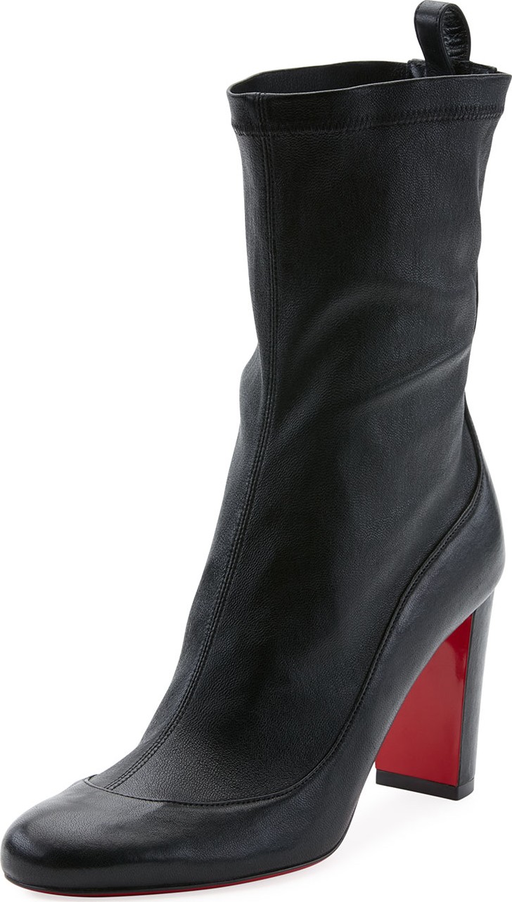 Christian Louboutin Gena Stretch Leather Mid-Heel Red Sole Boots