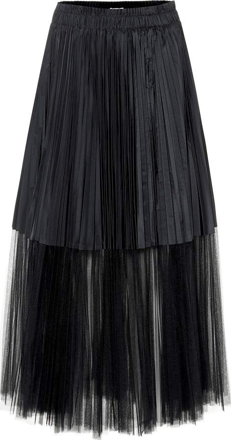 Brunello Cucinelli Pleated tulle-trim midi skirt