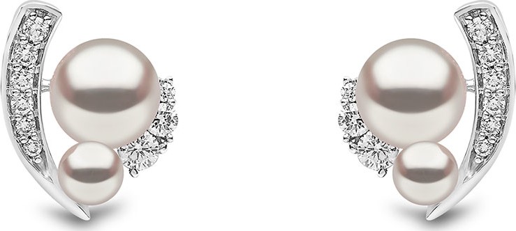 Yoko London 18k White Gold Pearl & Asymmetric Diamond Stud Earrings