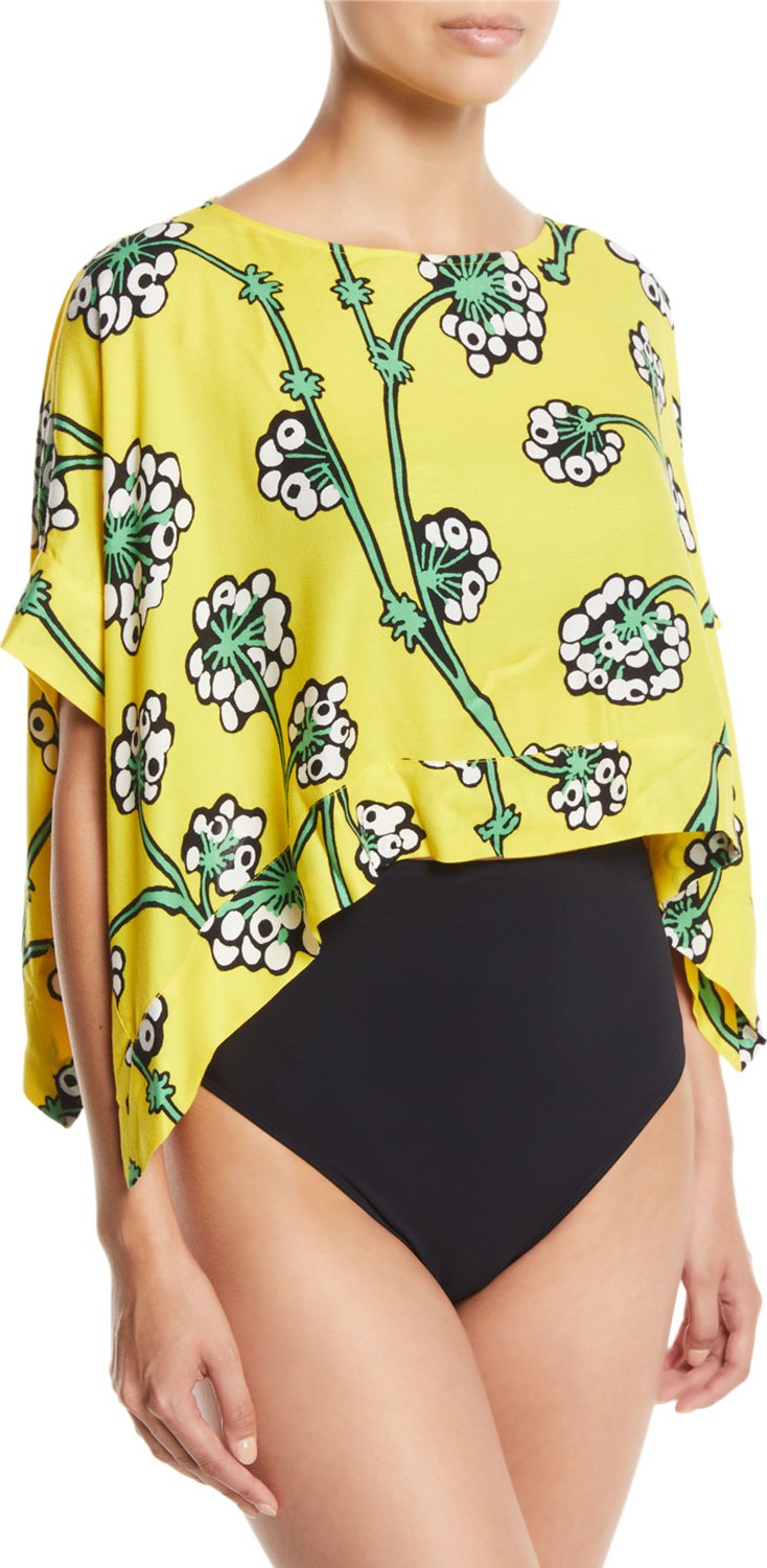DIANE von FURSTENBERG Floral-Print Cropped Handkerchief Coverup Top