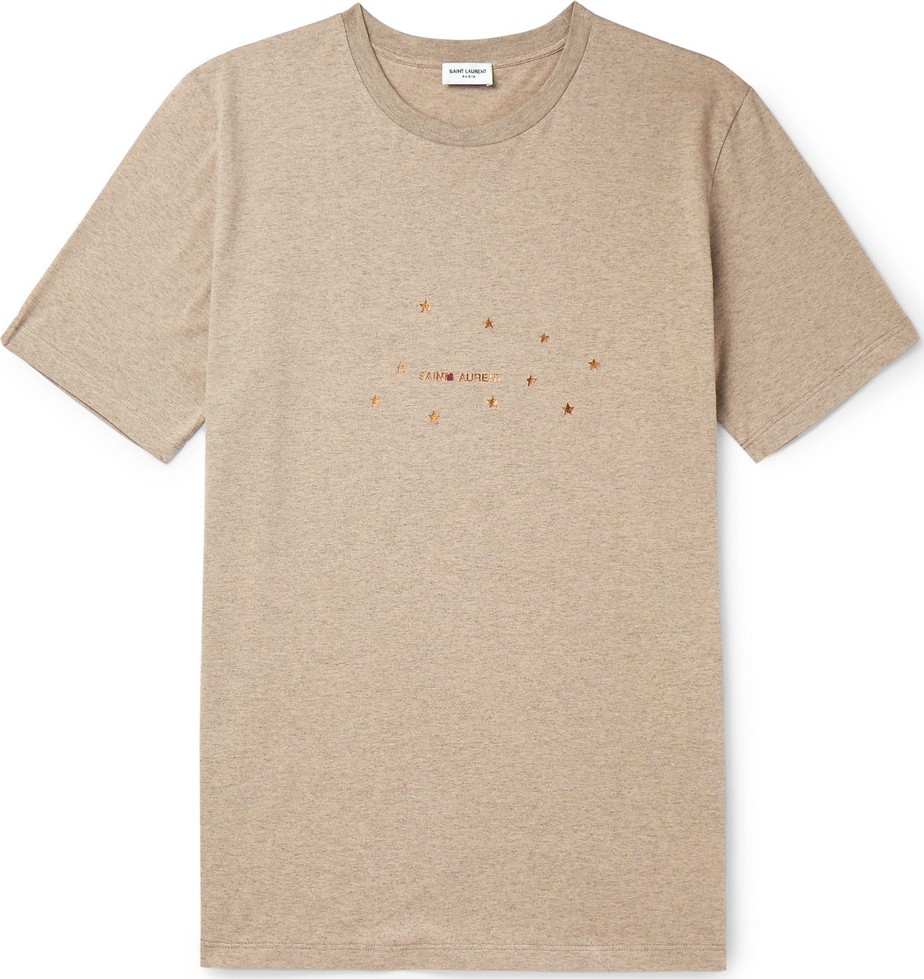 Saint Laurent Logo-Print Mélange Cotton-Blend Jersey T-Shirt
