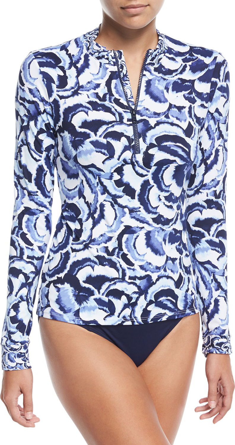 Tommy Bahama Pansy Mock-Neck Long-Sleeve Rashguard