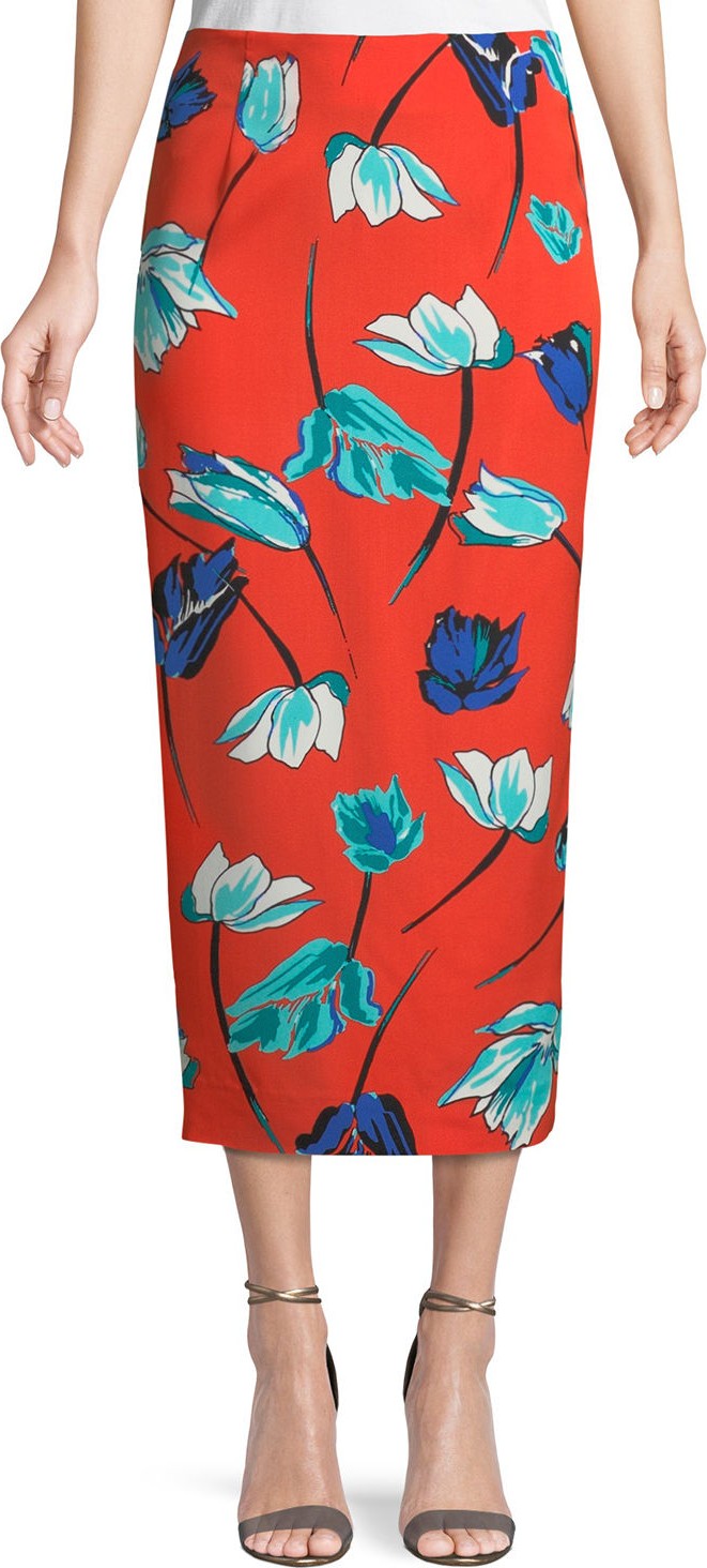 DIANE von FURSTENBERG Tailored Midi Pencil Silk-Blend Skirt