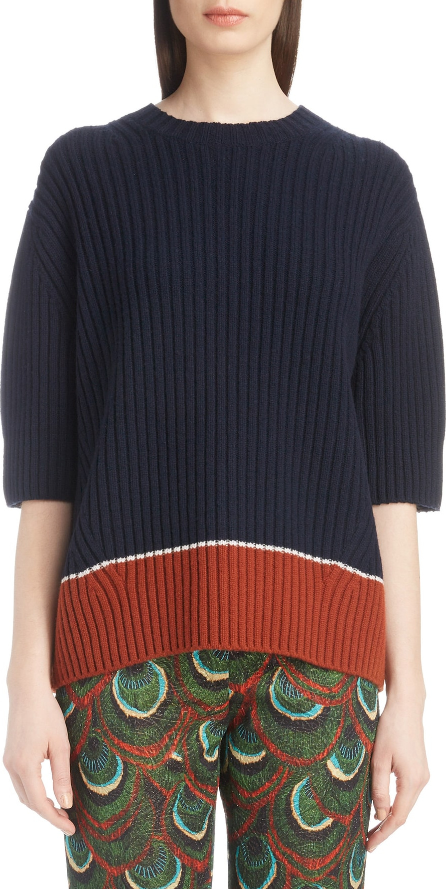 Dries Van Noten Contrast Hem Merino Wool & Cashmere Sweater