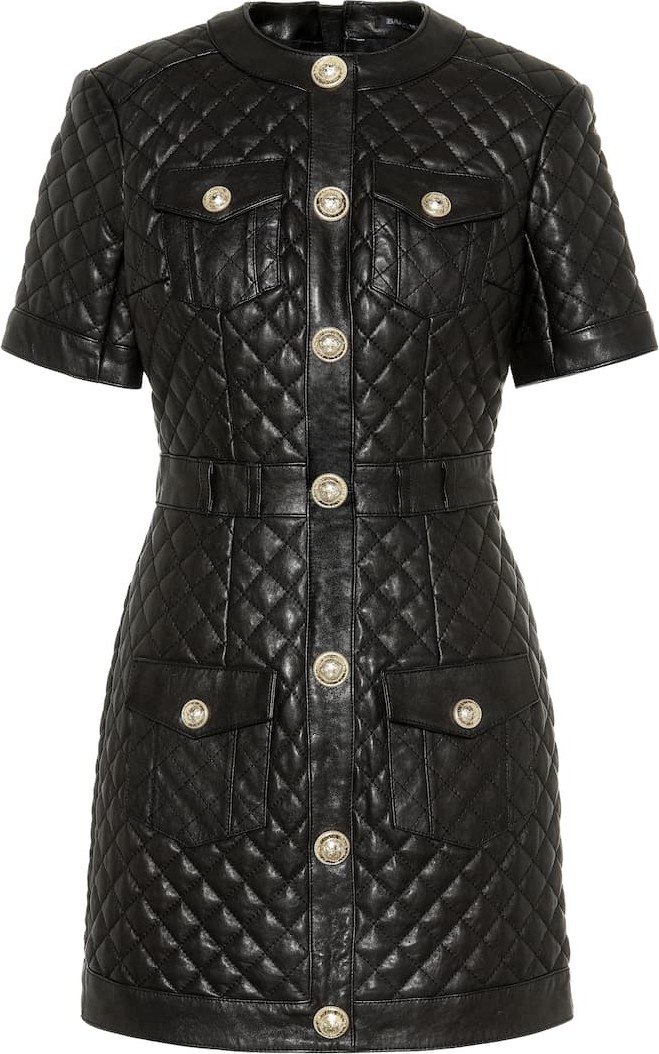 Balmain Quilted leather minidress