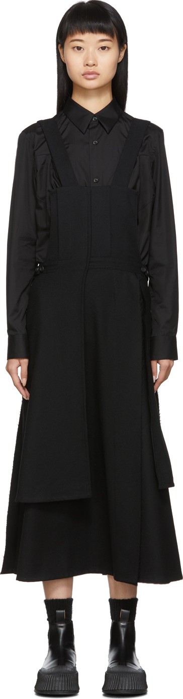 Yohji Yamamoto Black Bibbed Patched Suspender Skirt