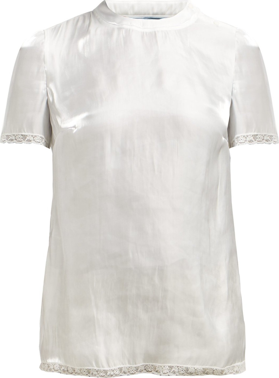 Prada Floral lace-trim silk-charmeuse top