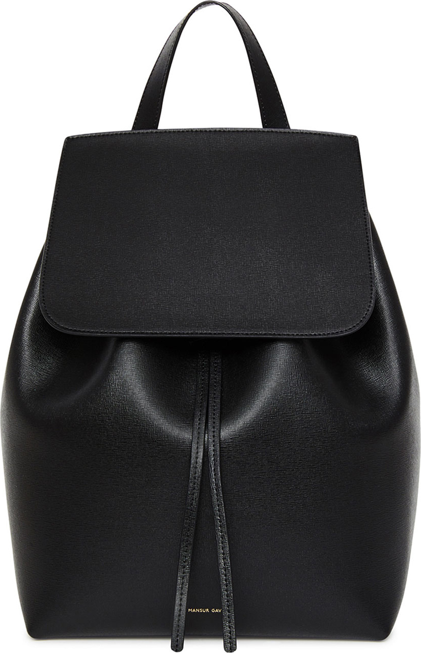 Mansur Gavriel Saffiano Leather Flap-Top Backpack, Black/Red