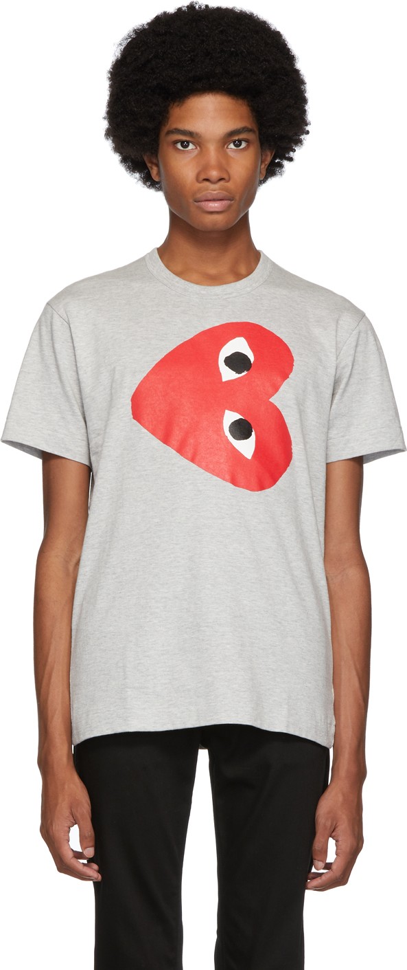 Comme Des Garcons PLAY Grey Horizontal Heart T-Shirt