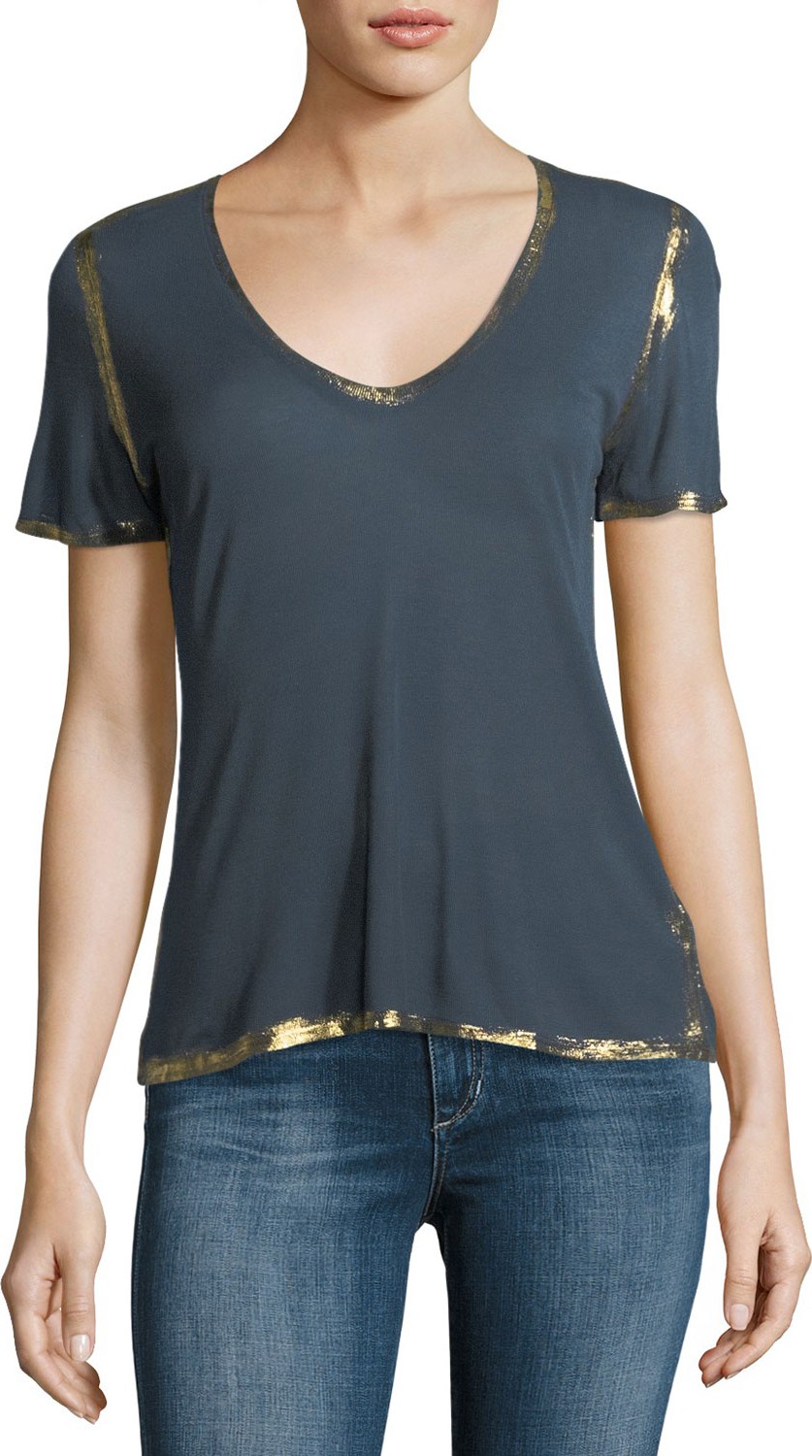Zadig & Voltaire Tino Golden Foil V-Neck Short-Sleeve Tee