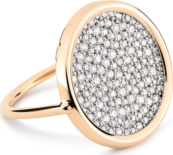 GINETTE NY Ever 18k Rose Gold White Diamond Disc Ring, Size 7