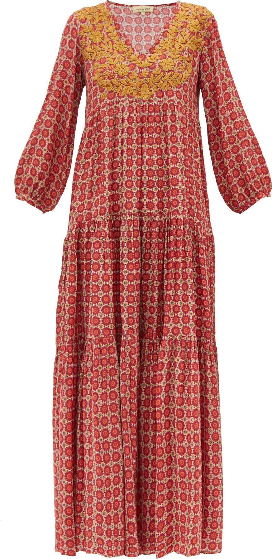 Muzungu Sisters Frangipani embroidered circle-print silk dress