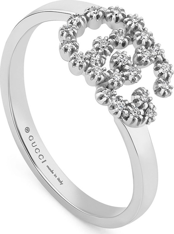 Gucci GG Running 18k White Gold Diamond Ring, Size 6.75