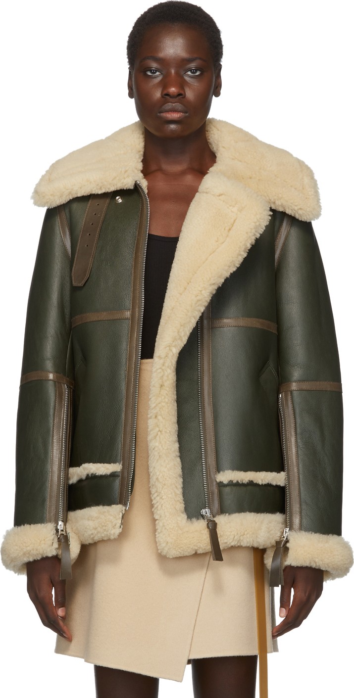 Acne Studios Green & White Long Raf Shearling Jacket