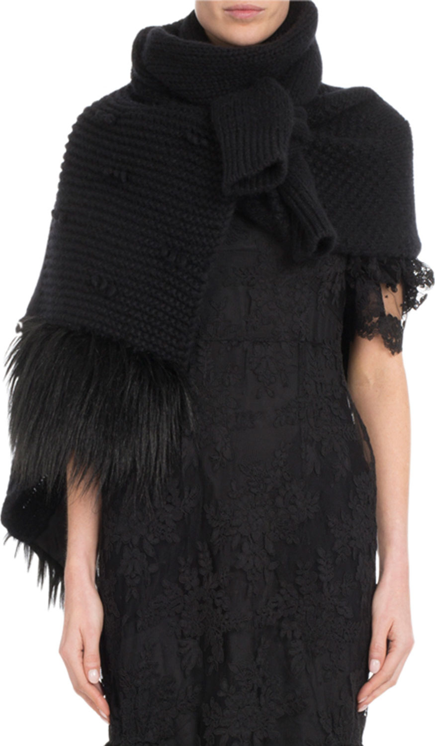 Simone Rocha Patchwork Knit Scarf w/ Faux-Fur