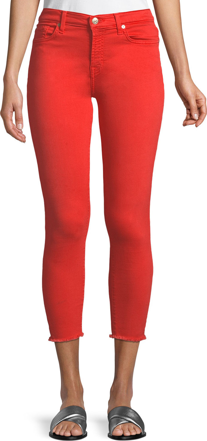 7 For All Mankind Ankle Skinny Jeans w/ Frayed Hem