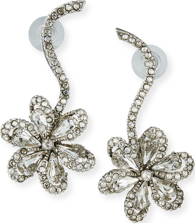 Oscar De La Renta Crystal Delicate Flower Drop Earrings