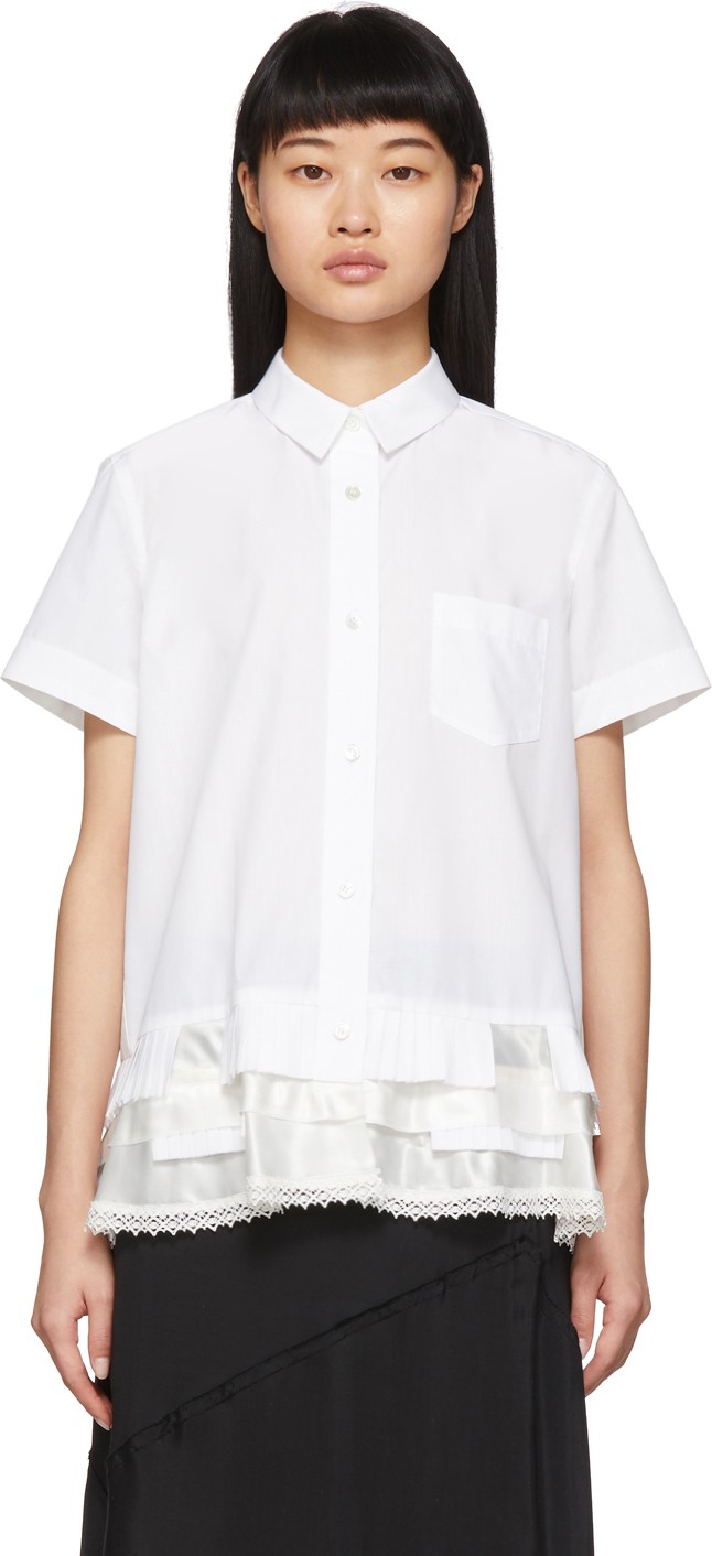 Sacai White Satin Hem Shirt