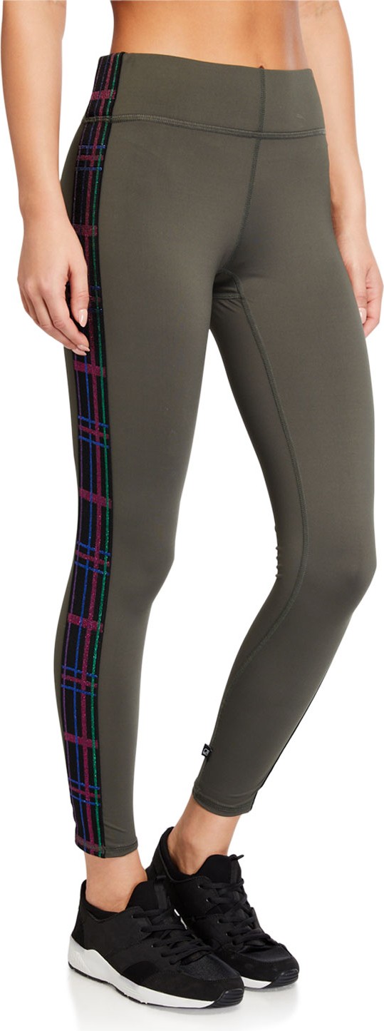 Terez American Dream Tall Band Leggings with Plaid Side Taping