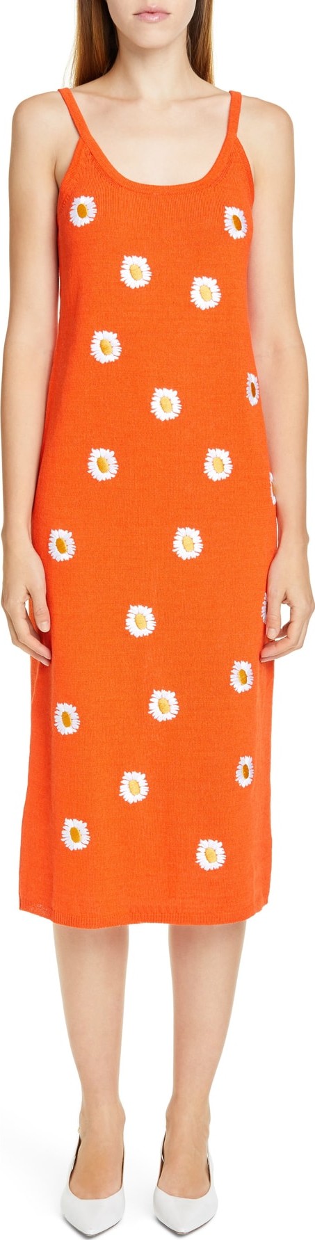 Mansur Gavriel Daisy Embroidered Midi Sweater Dress
