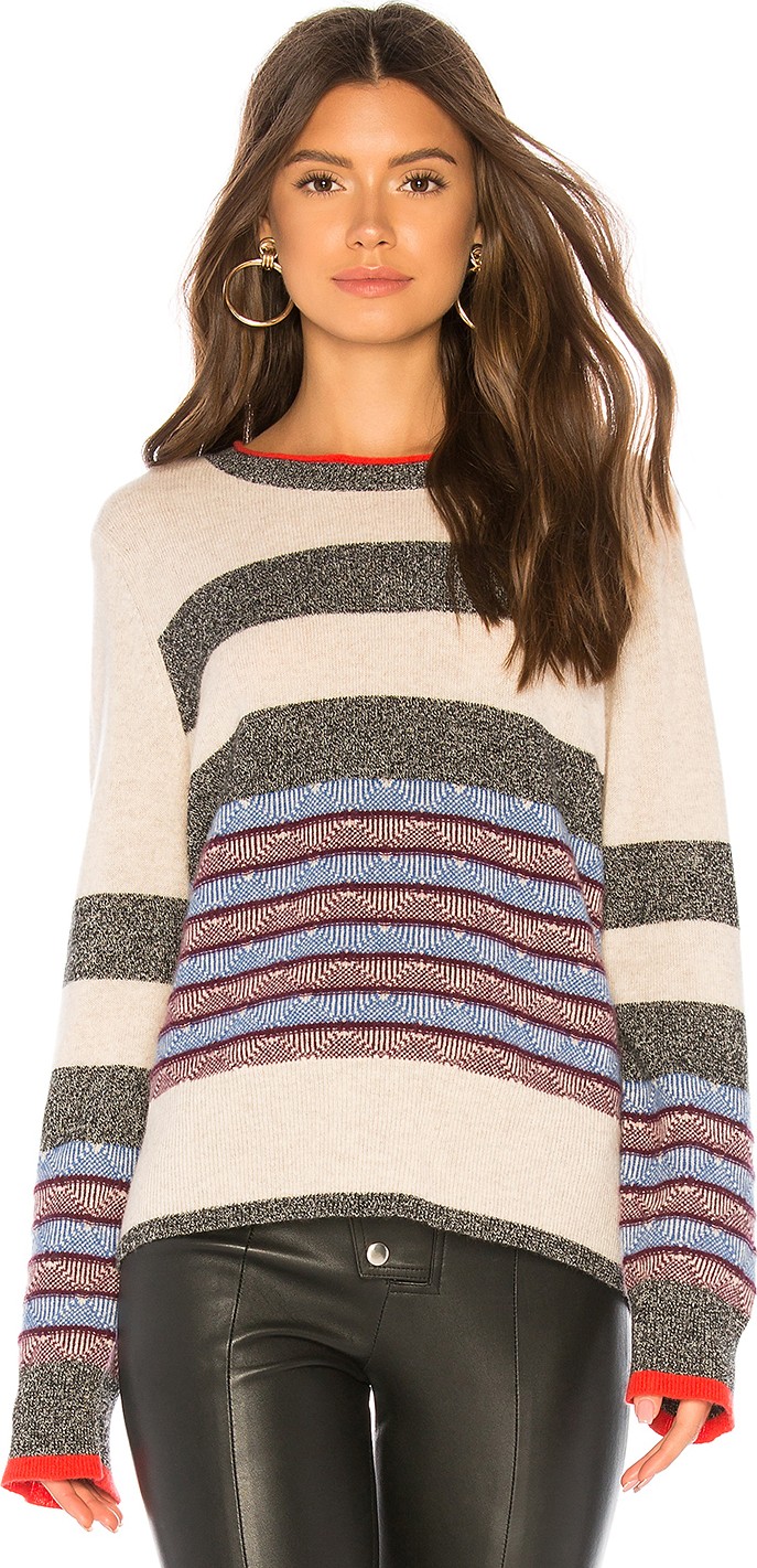 White + Warren Jacquard Striped Crewneck Sweater