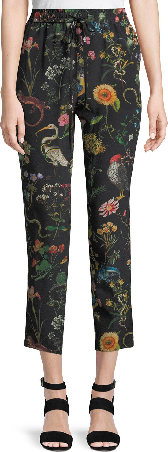 RED Valentino Flora and Fauna Floral-Print Silk Track Pants