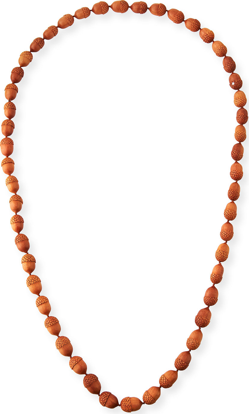 K Brunini 18k Single-Strand Sawo Wood Acorn Bead Necklace, 36"