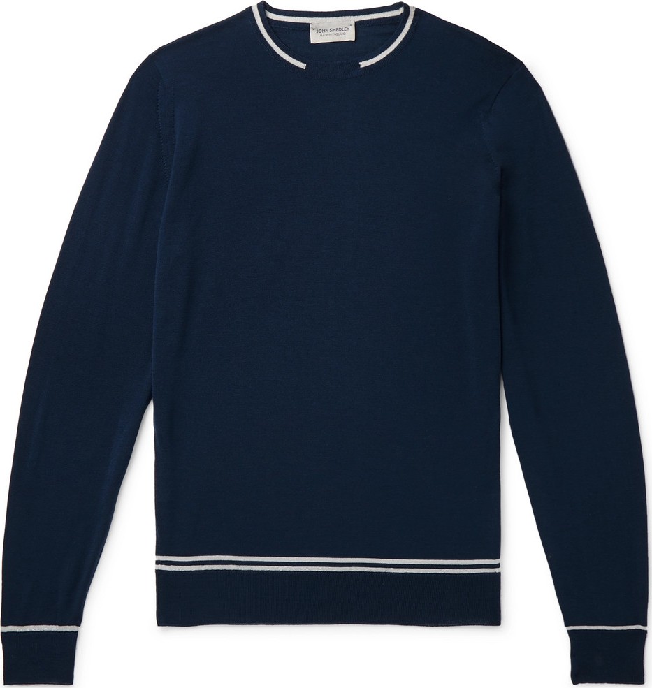John Smedley Slim-Fit Contrast-Tipped Merino Wool Sweater