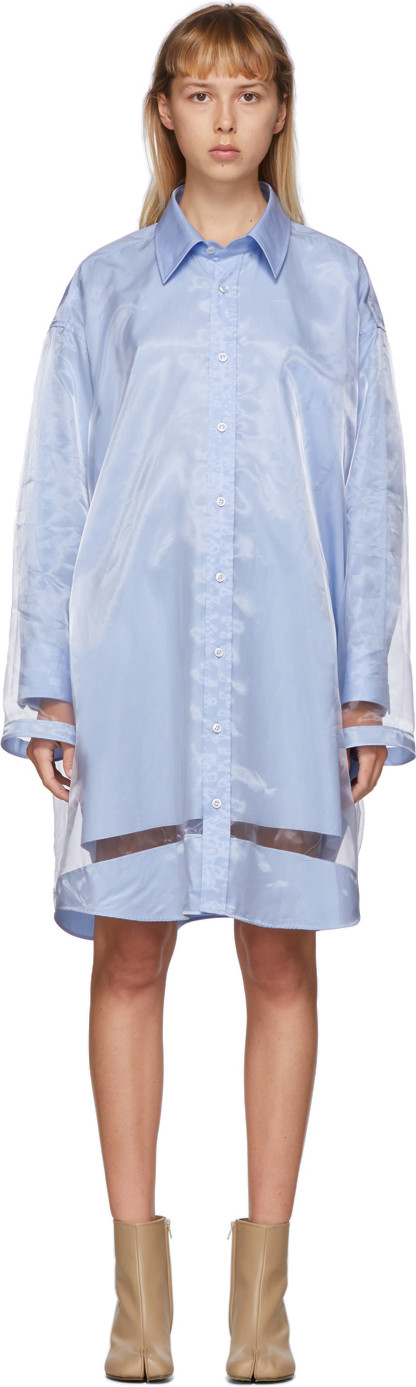 Maison Margiela Blue Sheer Overlay Shirt Dress