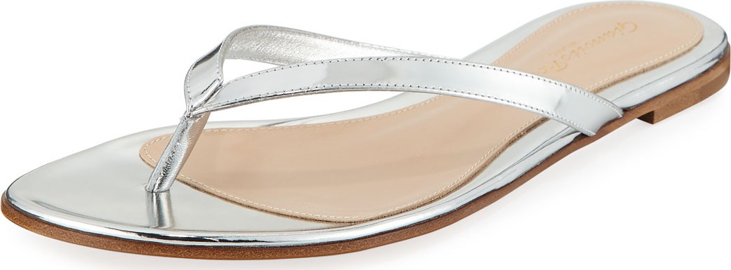 Gianvito Rossi Metallic Leather Thong Sandals with Crystal Anklet