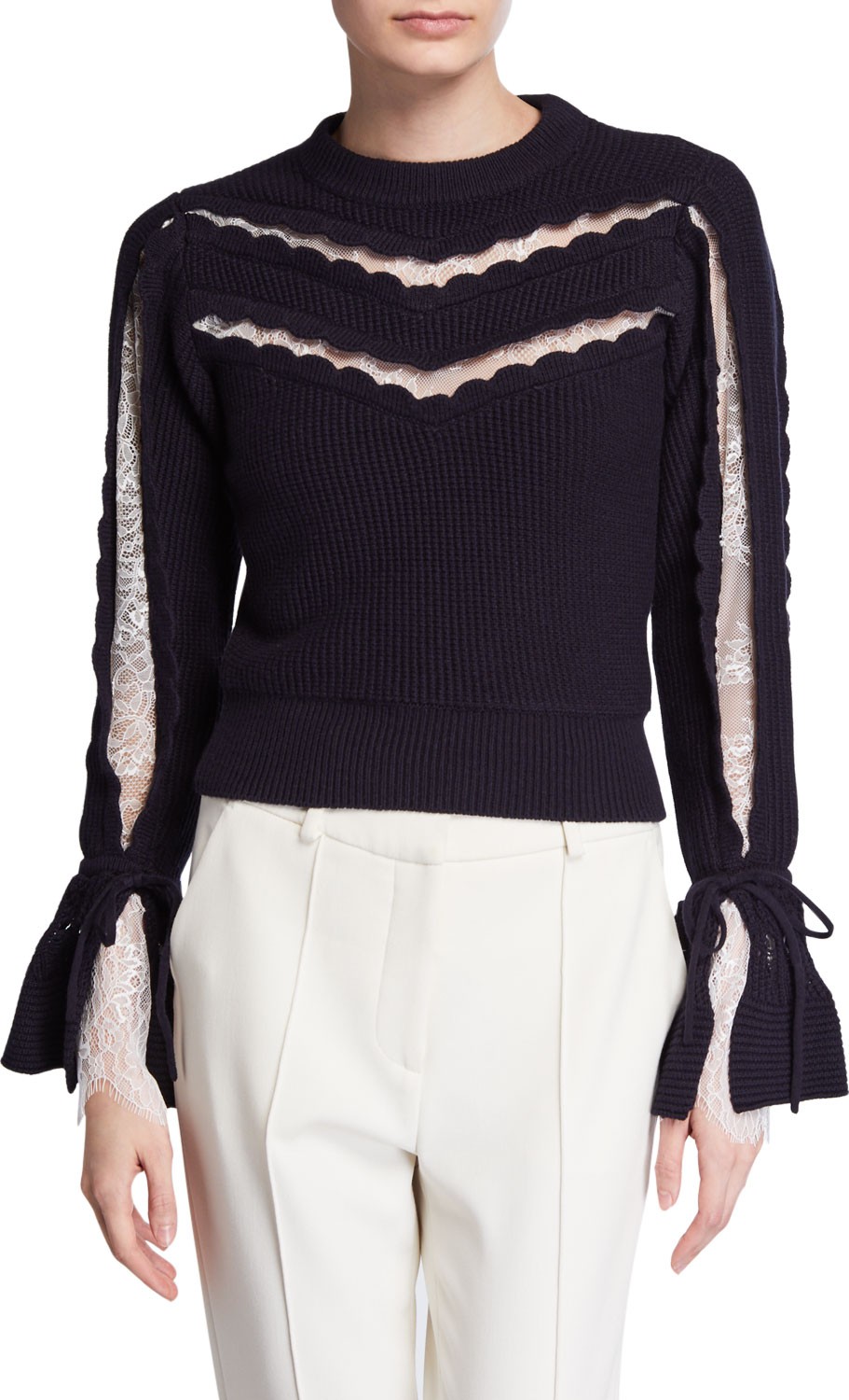 Self Portrait Knit Lace Cropped Sweater Self Portrait Knit Lace Cropped Sweater