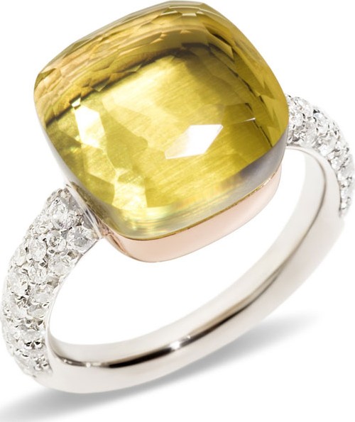 Pomellato Nudo Grande Rose Gold & Lemon Quartz Diamond Ring, Size 49