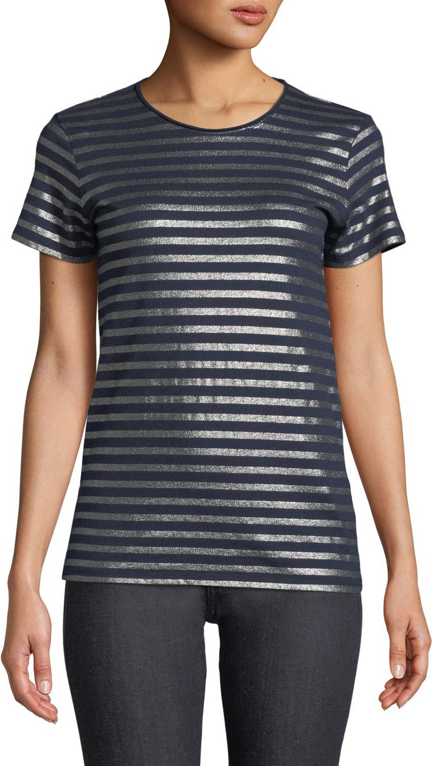 Majestic Striped Metallic Cotton-Cashmere Tee