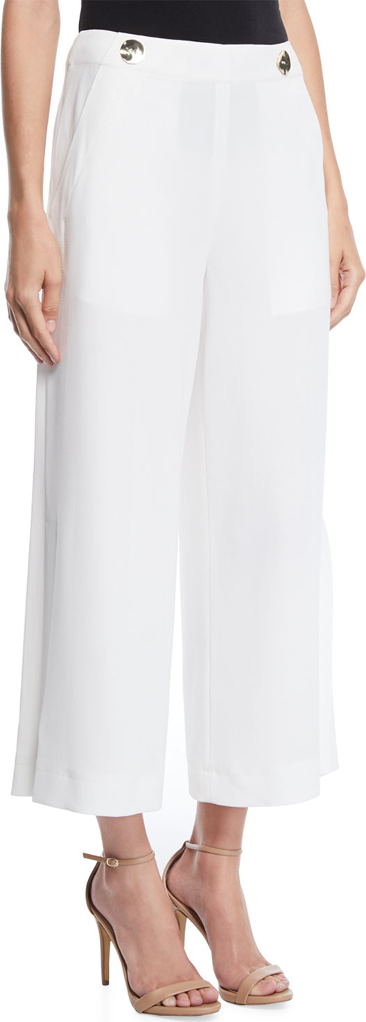 Derek Lam 10 Crosby Cropped Crepe Culottes w/ Button Details