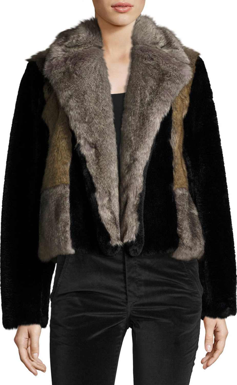 Rebecca Taylor Patched Faux-Fur Jacket