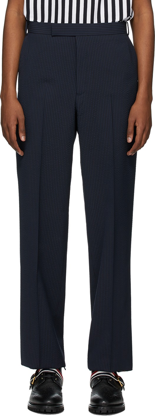 Thom Browne Navy Seersucker RWB Unconstructed Trousers
