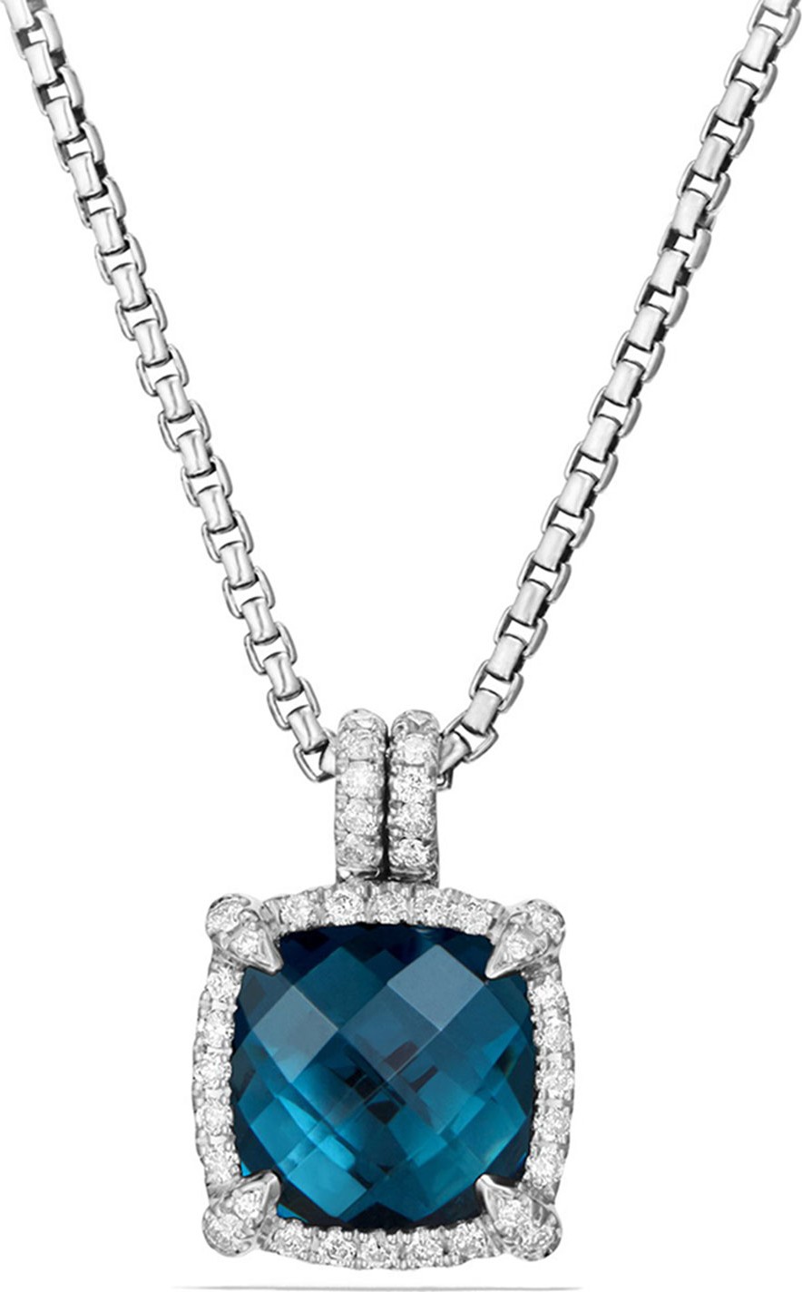 David Yurman 9mm Châtelaine Hampton Blue Topaz Pendant Necklace with Diamonds