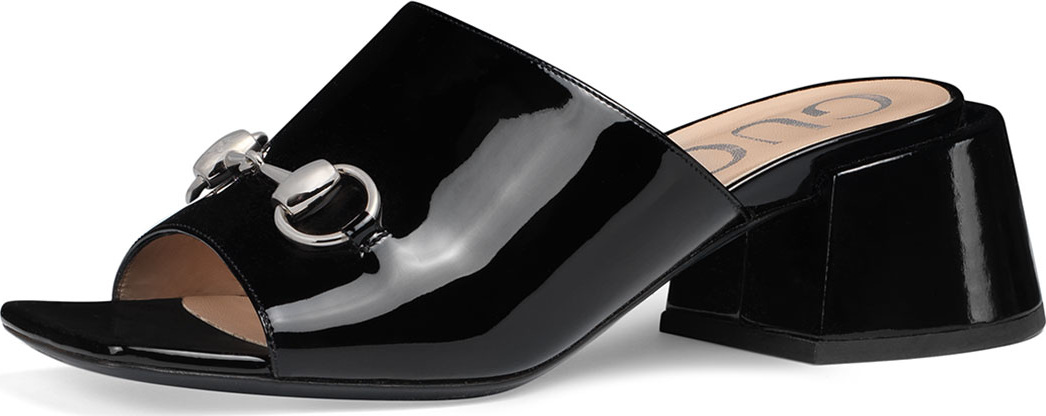 Gucci Patent Block-Heel Slide Sandals