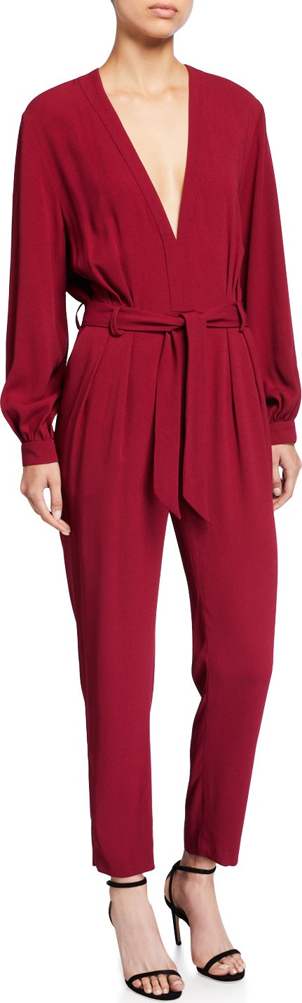 IRO Julliaca Plunging Long-Sleeve Belted Jumpsuit