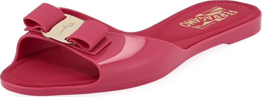 Salvatore Ferragamo Cirella Flat PVC Jelly Bow Slide Sandals, Hot Pink