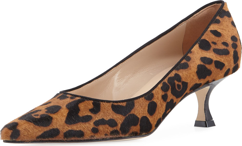 Manolo Blahnik Srila Leopard-Print Fur Low-Heel Pumps
