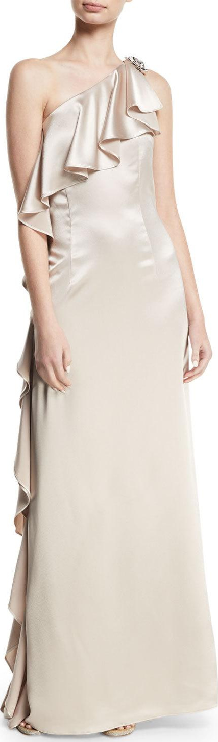 ZAC Zac Posen Anne Asymmetric-Neck Ruffled Gown
