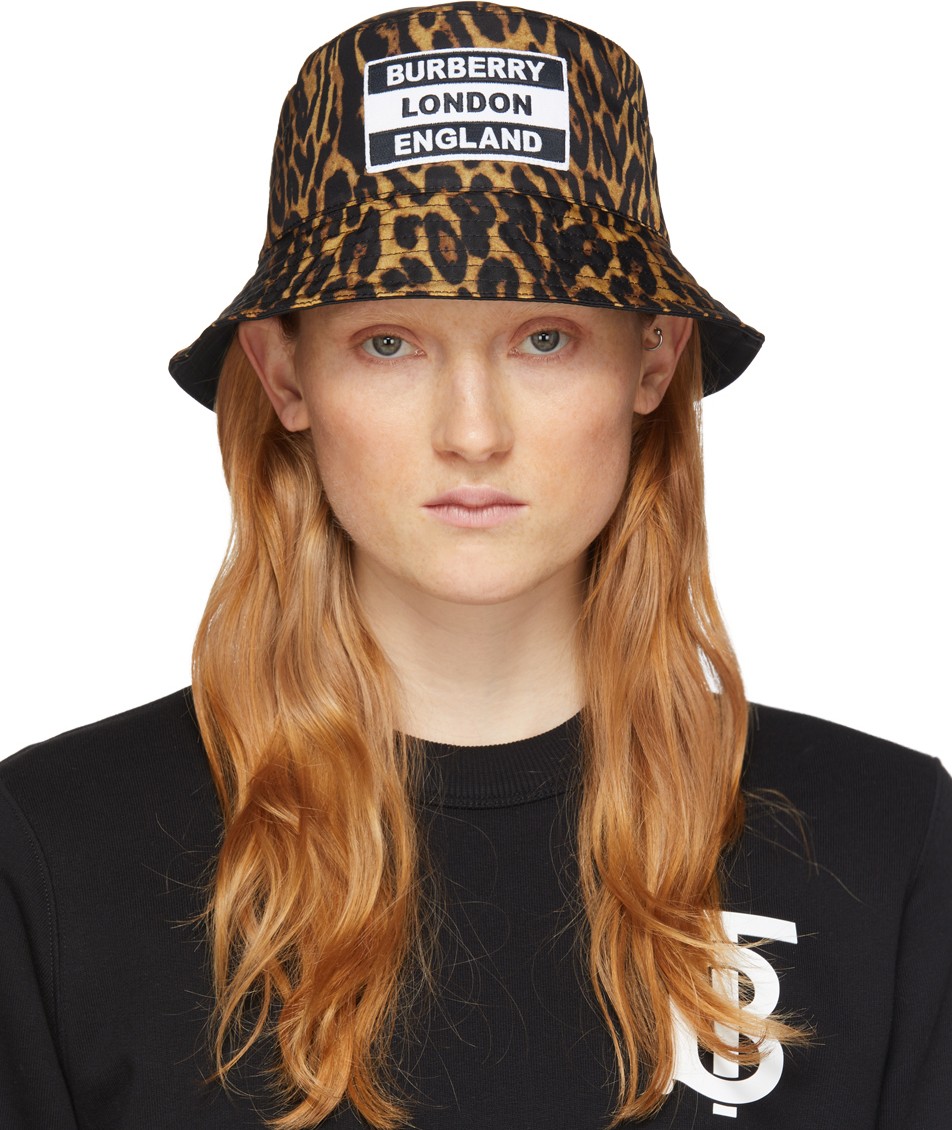 Burberry London England Black & Brown Leopard Bucket Hat