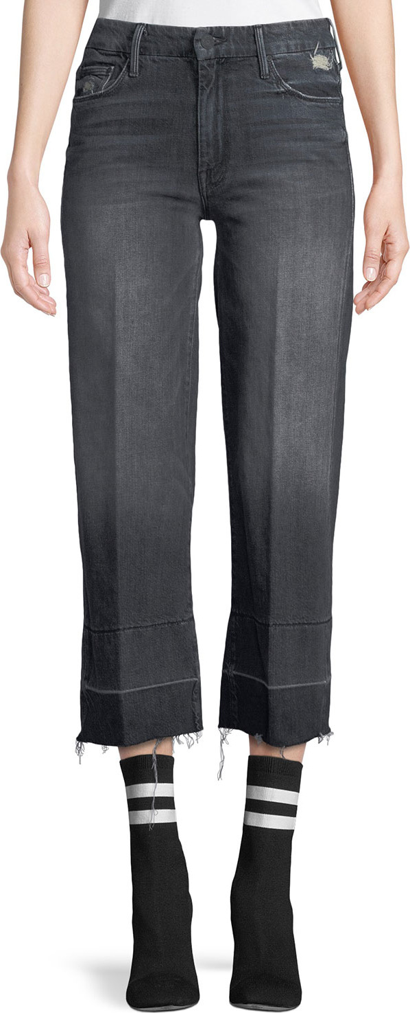 MOTHER Roller Crop Straight-Leg Jeans with Undone Hem