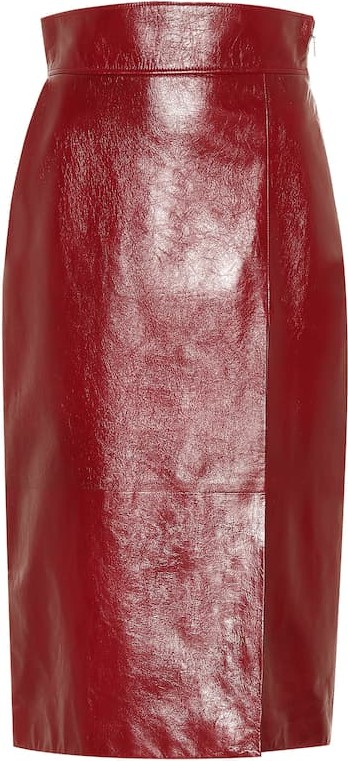 Gucci High-rise leather midi skirt