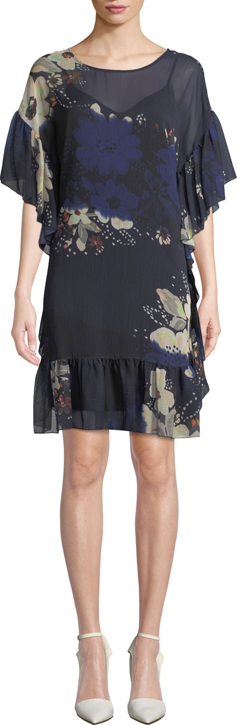 See By Chloé Floral-Print Chiffon Ruffle Short Dress