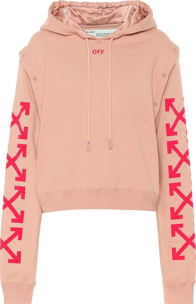 Off White Cropped cotton hoodie