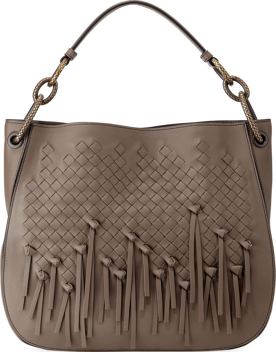 Bottega Veneta Charleston Fringe Loop Small Intrecciato Woven Hobo Bag